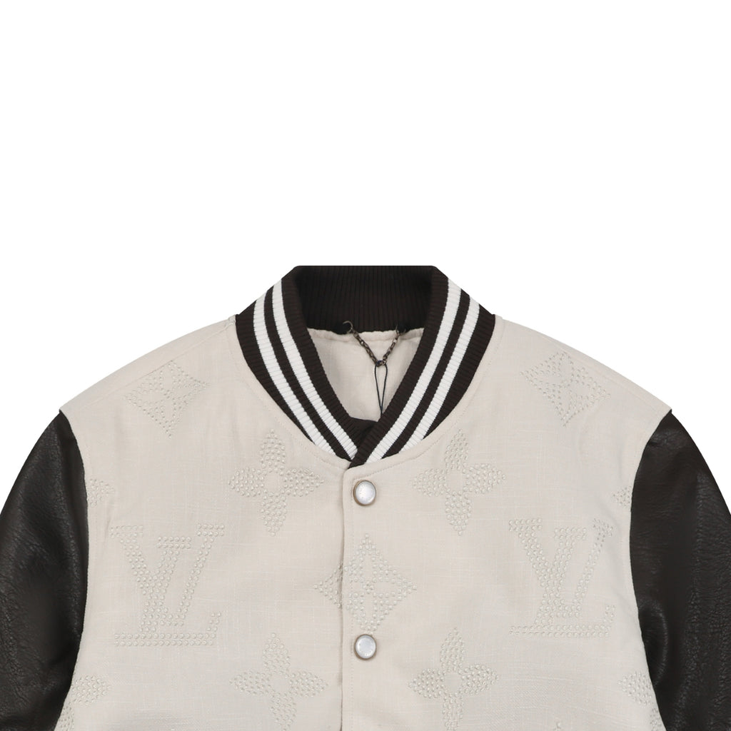 LV Tonal Monogram Contrast-Sleeve Varsity Jacket
