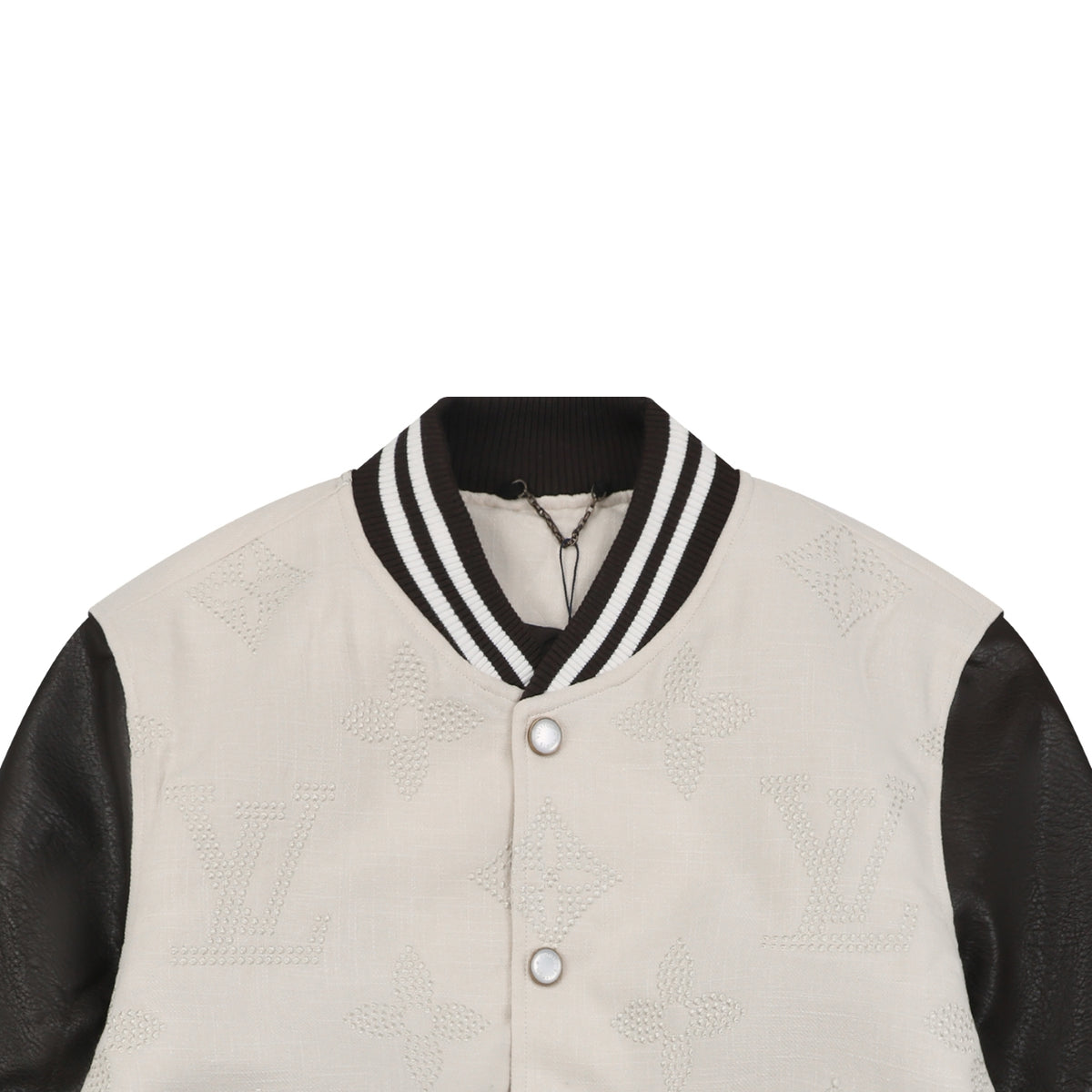 LV Tonal Monogram Contrast-Sleeve Varsity Jacket