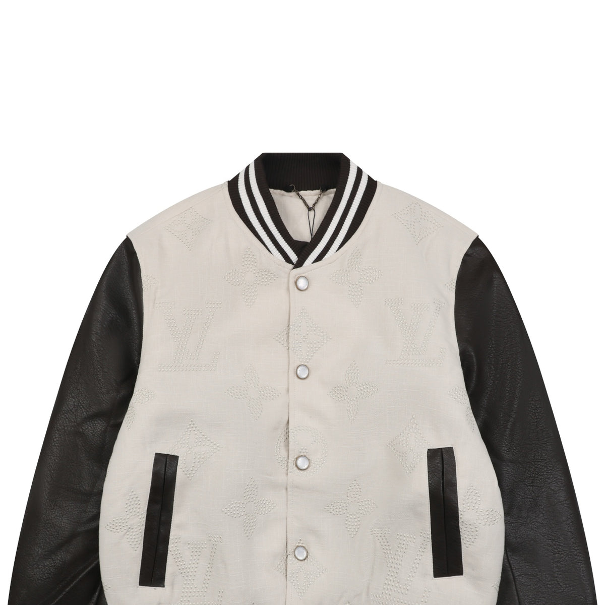 LV Tonal Monogram Contrast-Sleeve Varsity Jacket