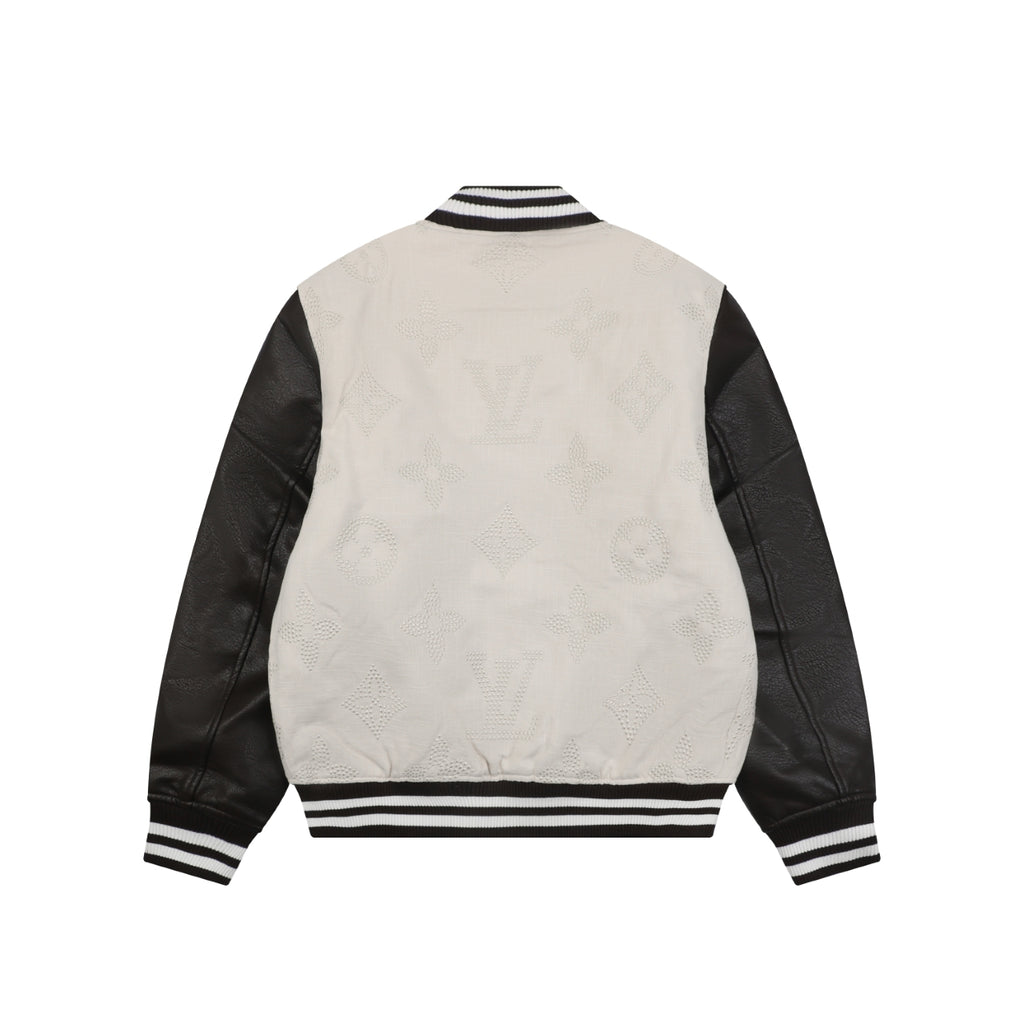 LV Tonal Monogram Contrast-Sleeve Varsity Jacket