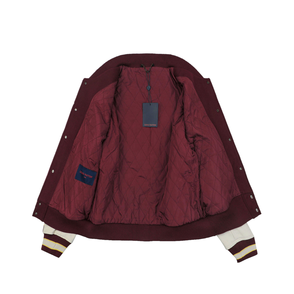LV P Letter Portrait Varsity Jacket in Burgundy and Cream