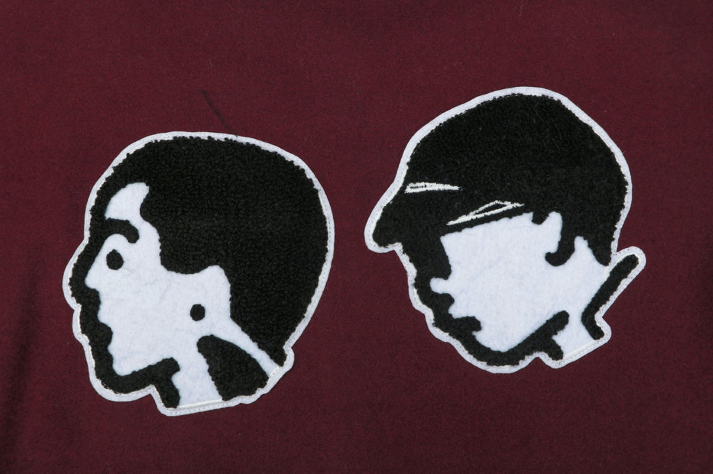 LV P Letter Portrait Varsity Jacket in Burgundy and Cream