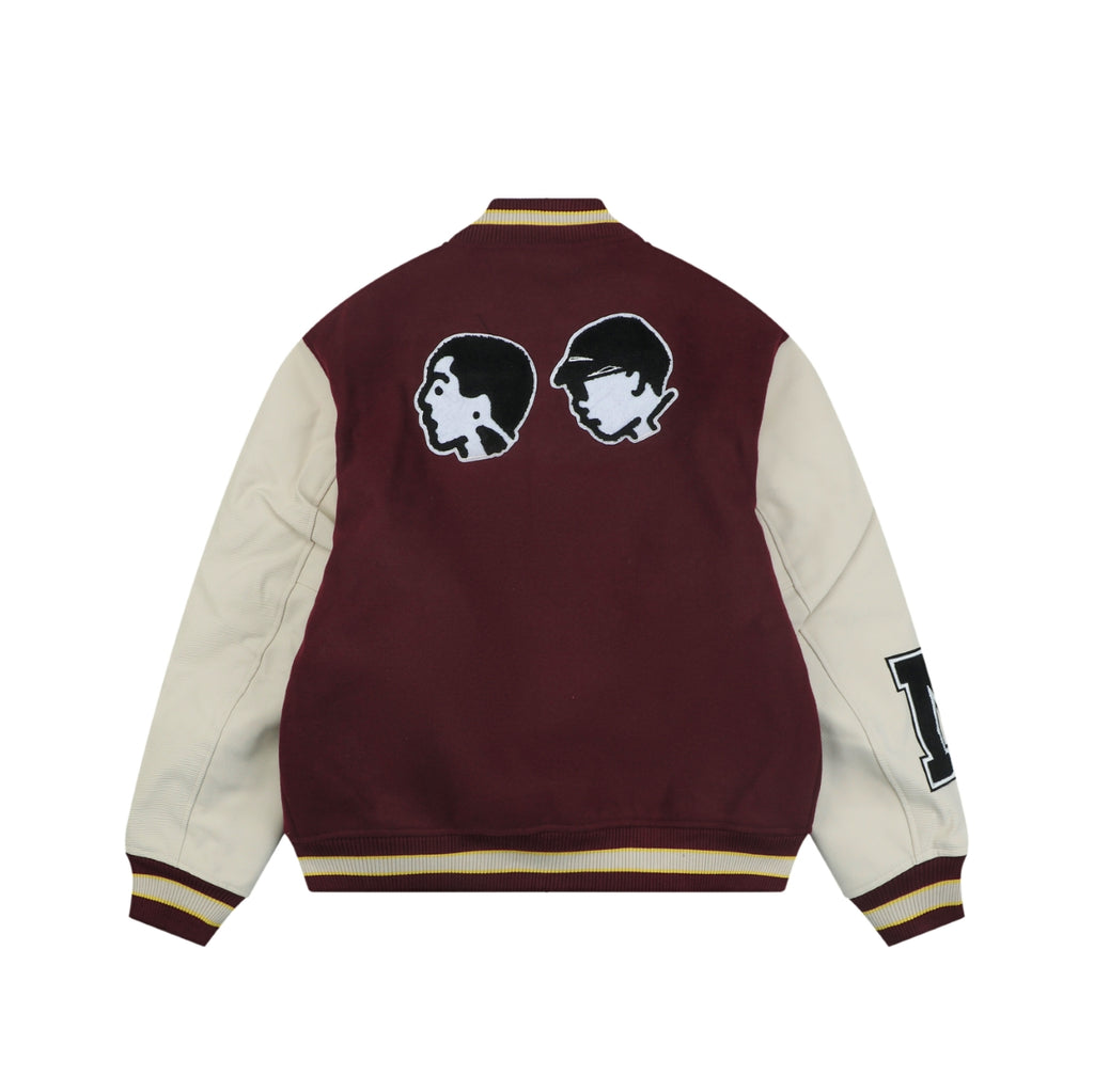 LV P Letter Portrait Varsity Jacket in Burgundy and Cream
