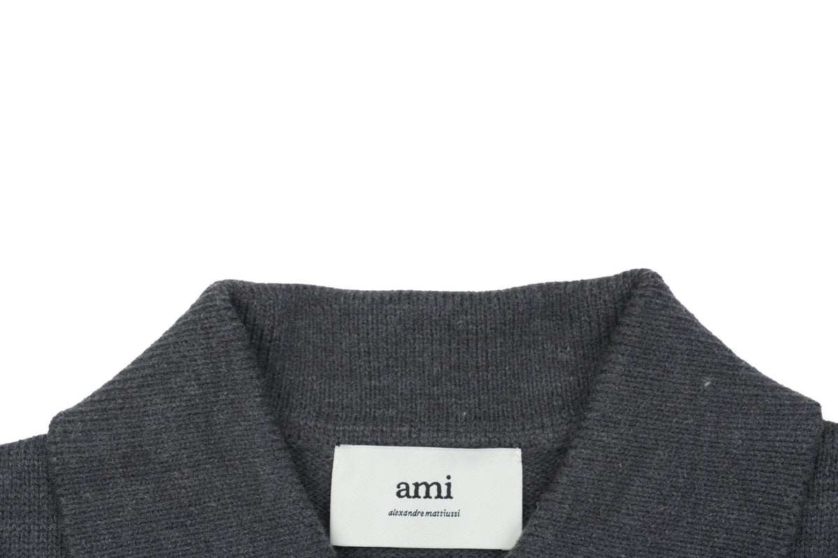 AMI 25FW Heart Emblem Polo Sweater in Charcoal