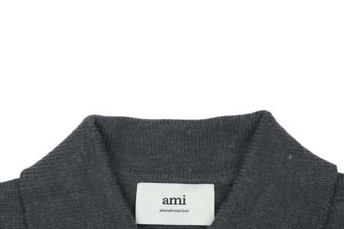 AMI 25FW Heart Emblem Polo Sweater in Charcoal