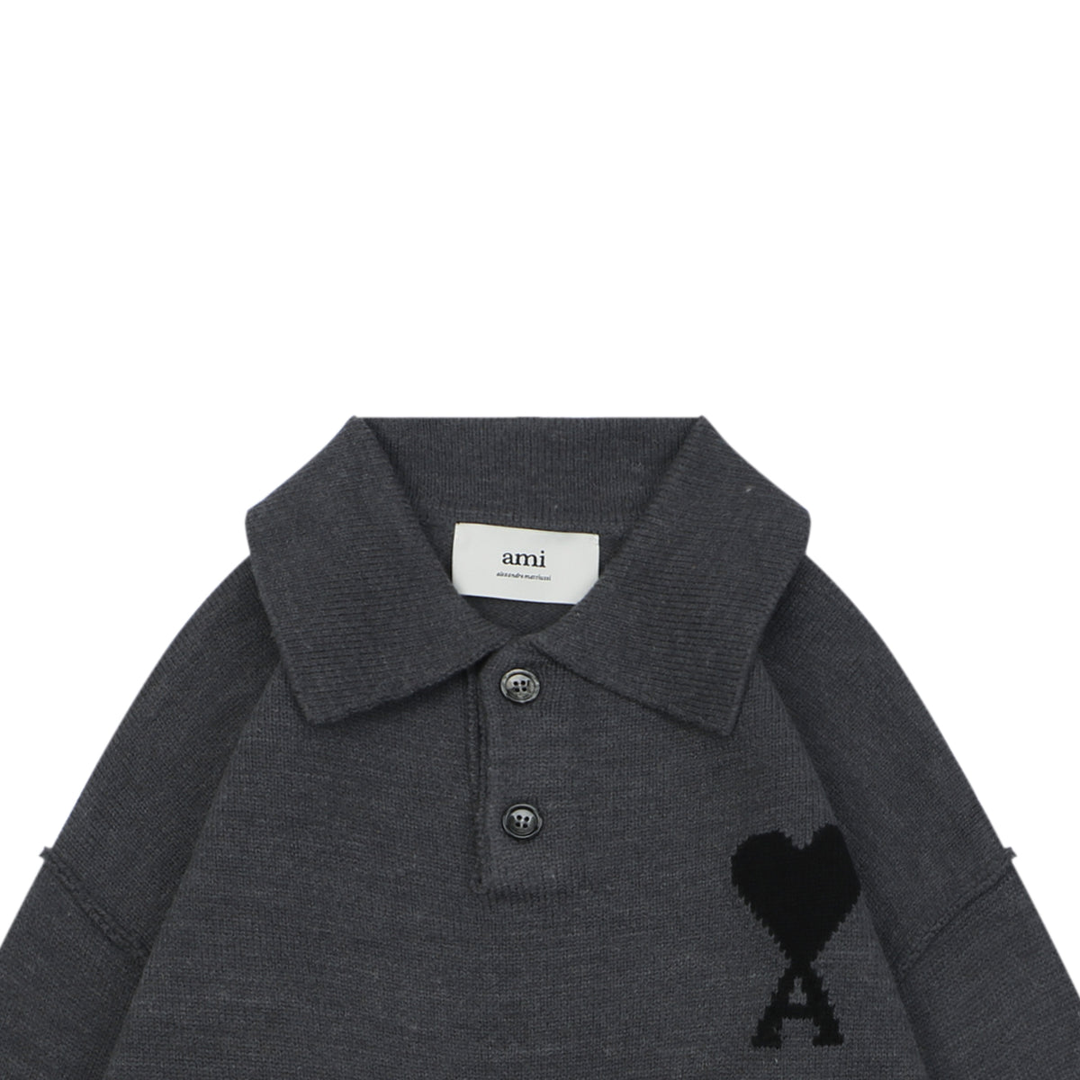 AMI 25FW Heart Emblem Polo Sweater in Charcoal