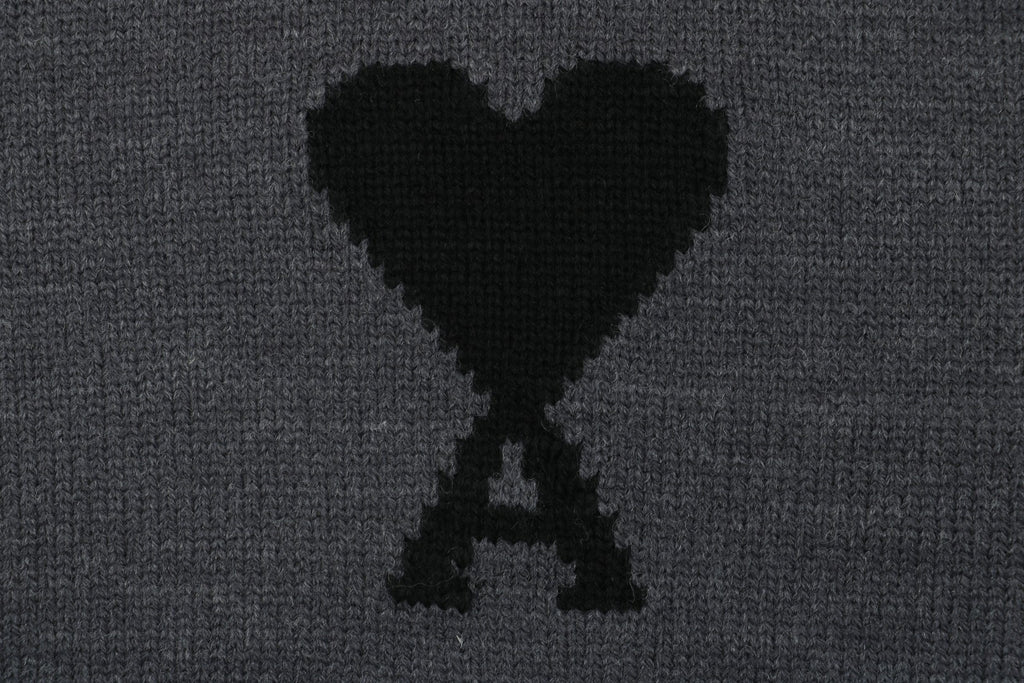 AMI 25FW Heart Emblem Polo Sweater in Charcoal