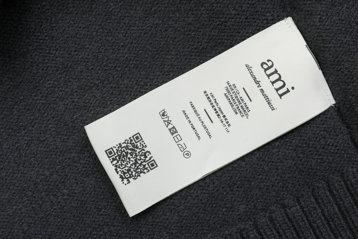 AMI 25FW Heart Emblem Polo Sweater in Charcoal