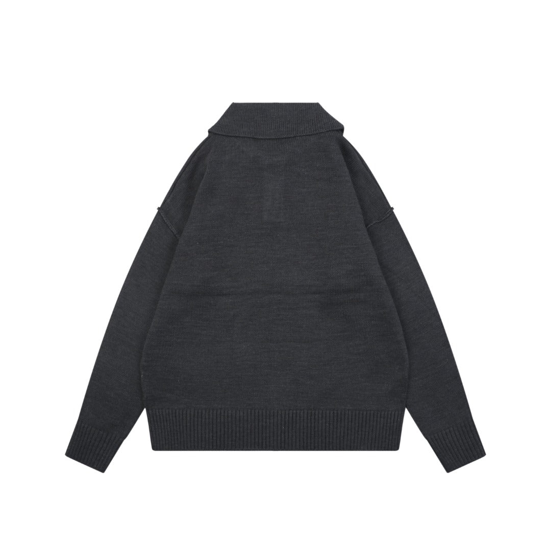 AMI 25FW Heart Emblem Polo Sweater in Charcoal