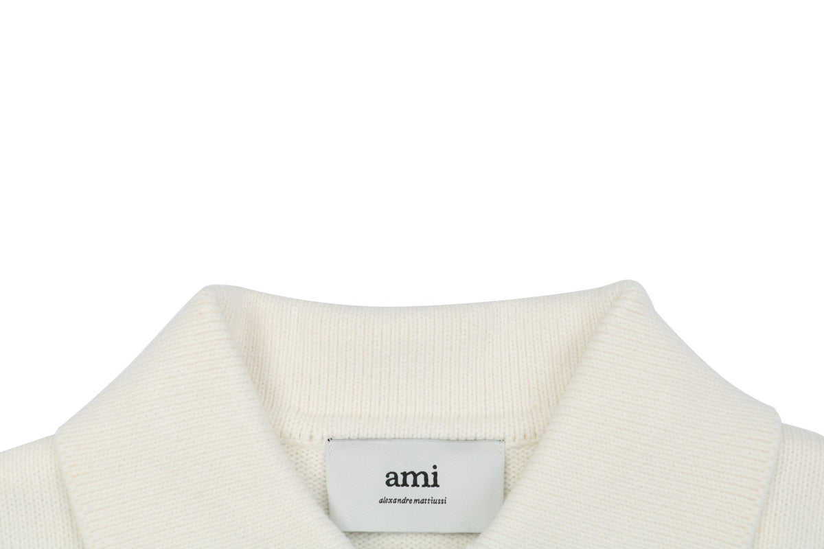 AMI 25FW Heart Emblem Polo Sweater in Cream