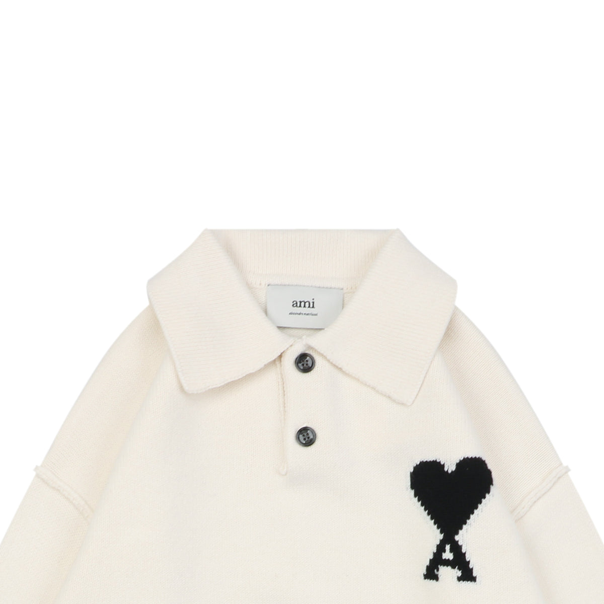 AMI 25FW Heart Emblem Polo Sweater in Cream