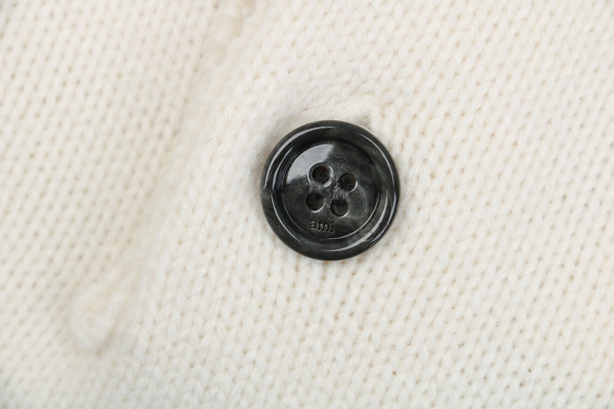 AMI 25FW Heart Emblem Polo Sweater in Cream