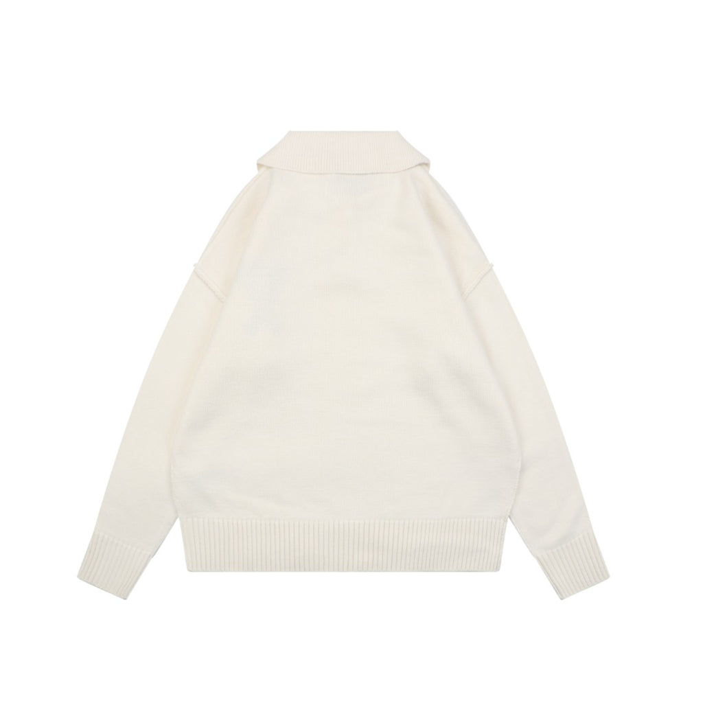 AMI 25FW Heart Emblem Polo Sweater in Cream