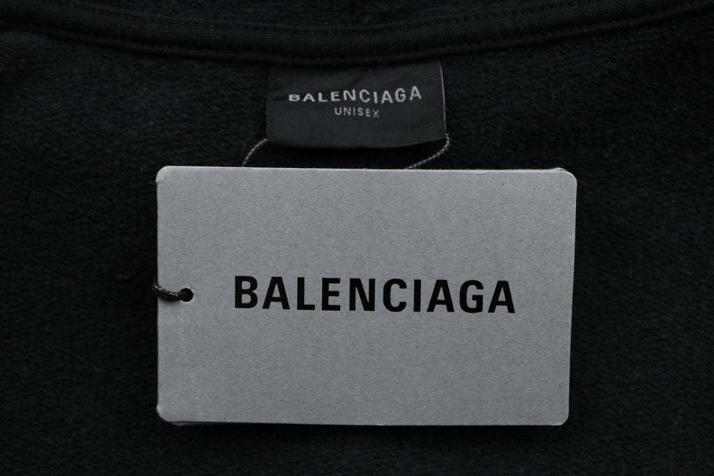 Balenciaga Distressed Mud-Dye Double-B Graphic Hoodie in Black