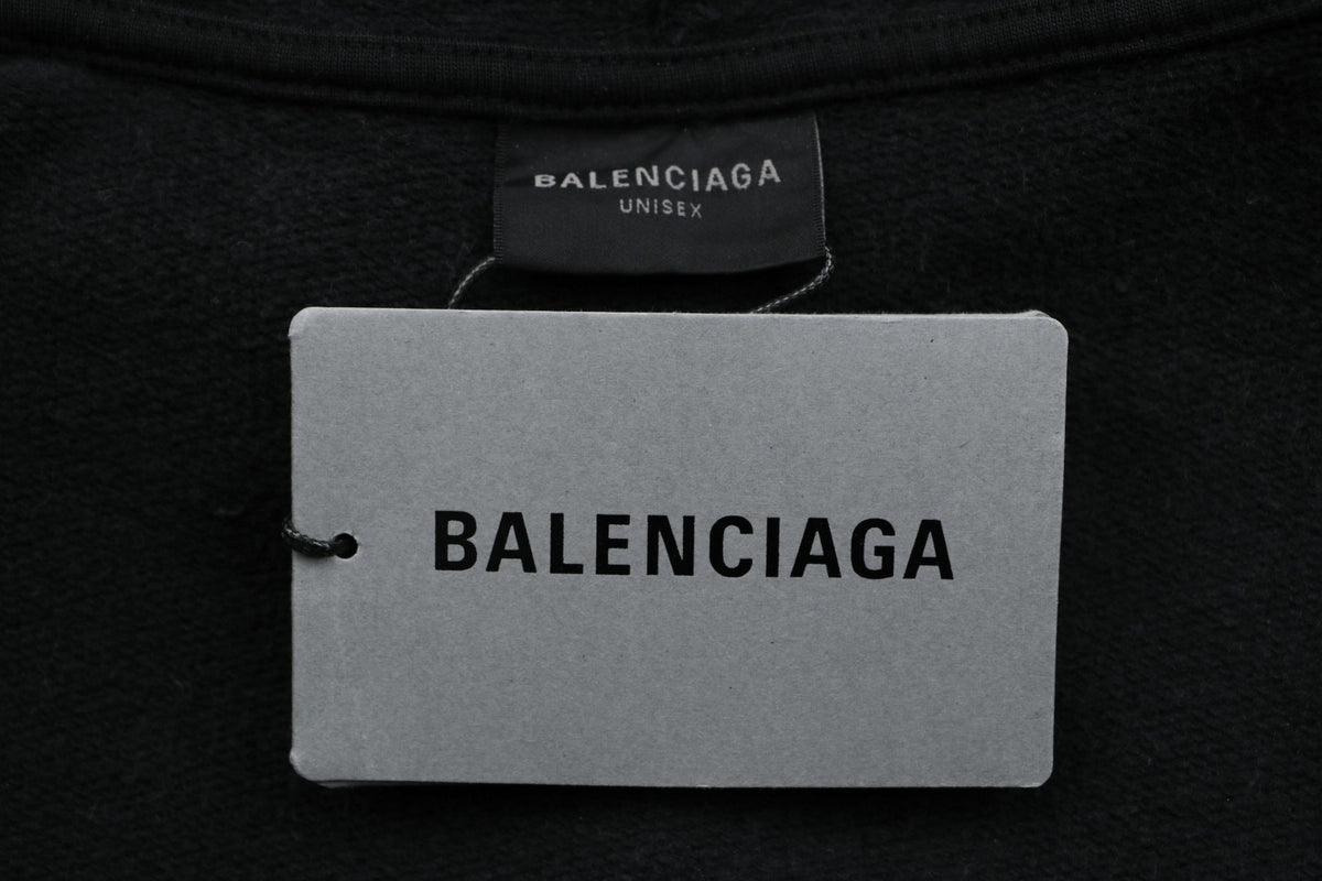 Balenciaga Distressed Mud-Dye Double-B Graphic Hoodie in Black
