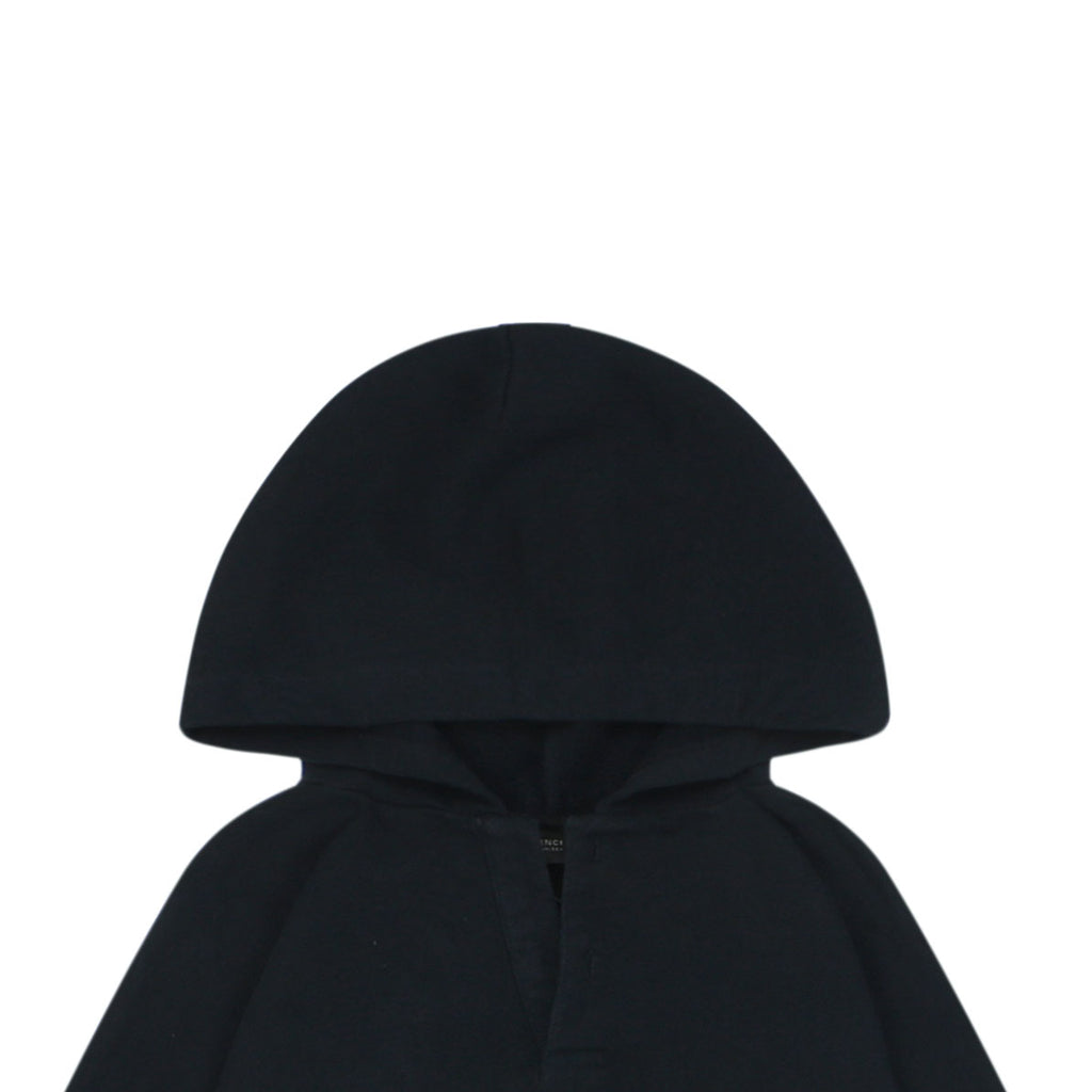 Balenciaga V-Neck Small-Front Large-Back Logo Hoodie in Black