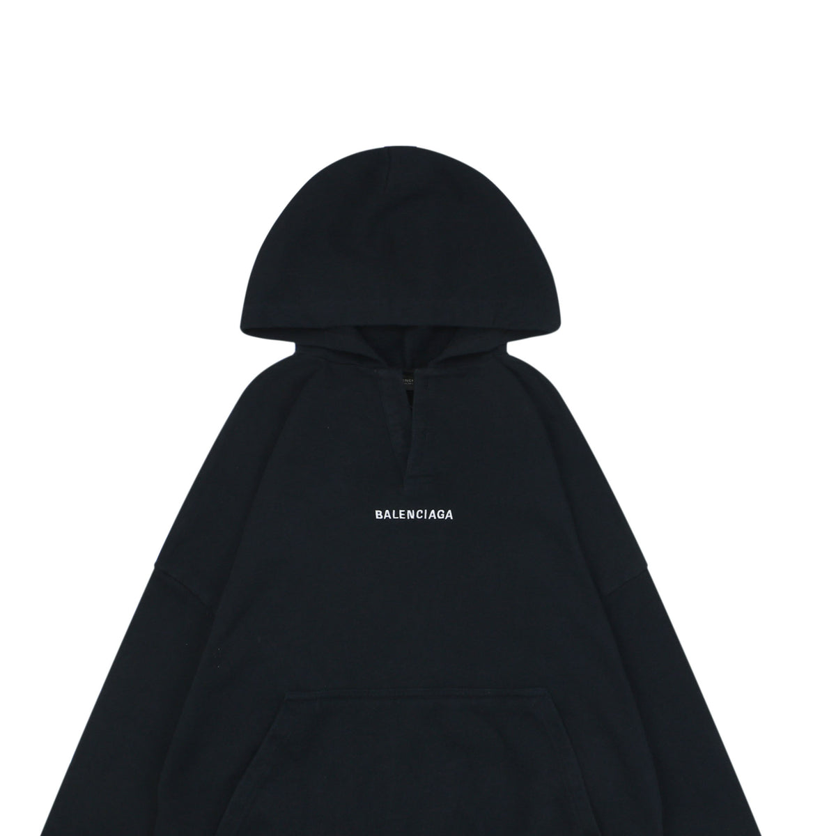 Balenciaga V-Neck Small-Front Large-Back Logo Hoodie in Black