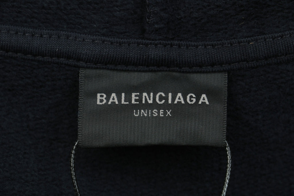 Balenciaga V-Neck Small-Front Large-Back Logo Hoodie in Black