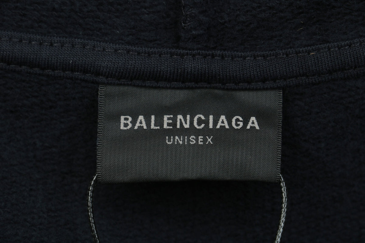 Balenciaga V-Neck Small-Front Large-Back Logo Hoodie in Black