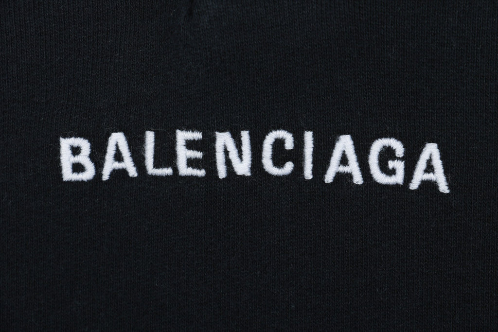 Balenciaga V-Neck Small-Front Large-Back Logo Hoodie in Black