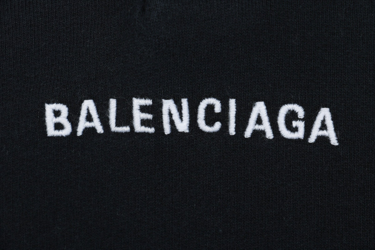 Balenciaga V-Neck Small-Front Large-Back Logo Hoodie in Black