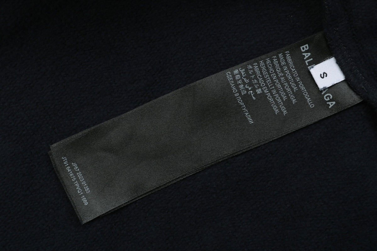 Balenciaga V-Neck Small-Front Large-Back Logo Hoodie in Black