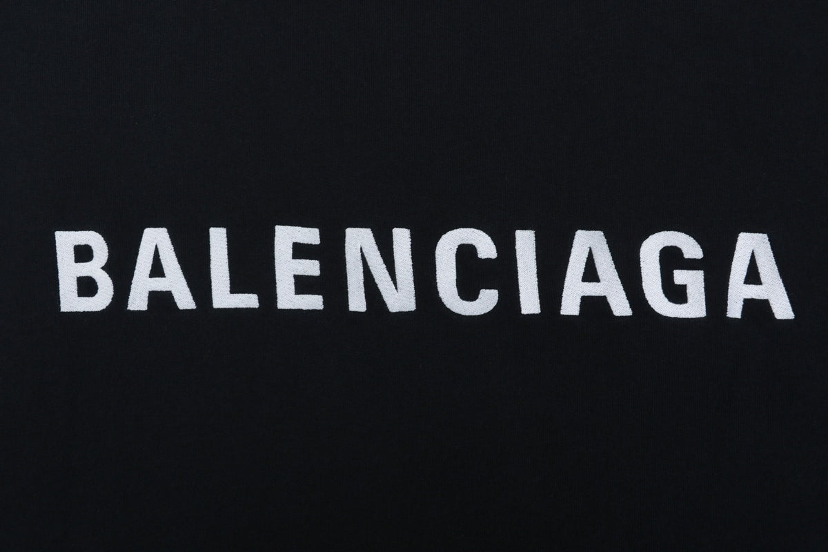 Balenciaga V-Neck Small-Front Large-Back Logo Hoodie in Black