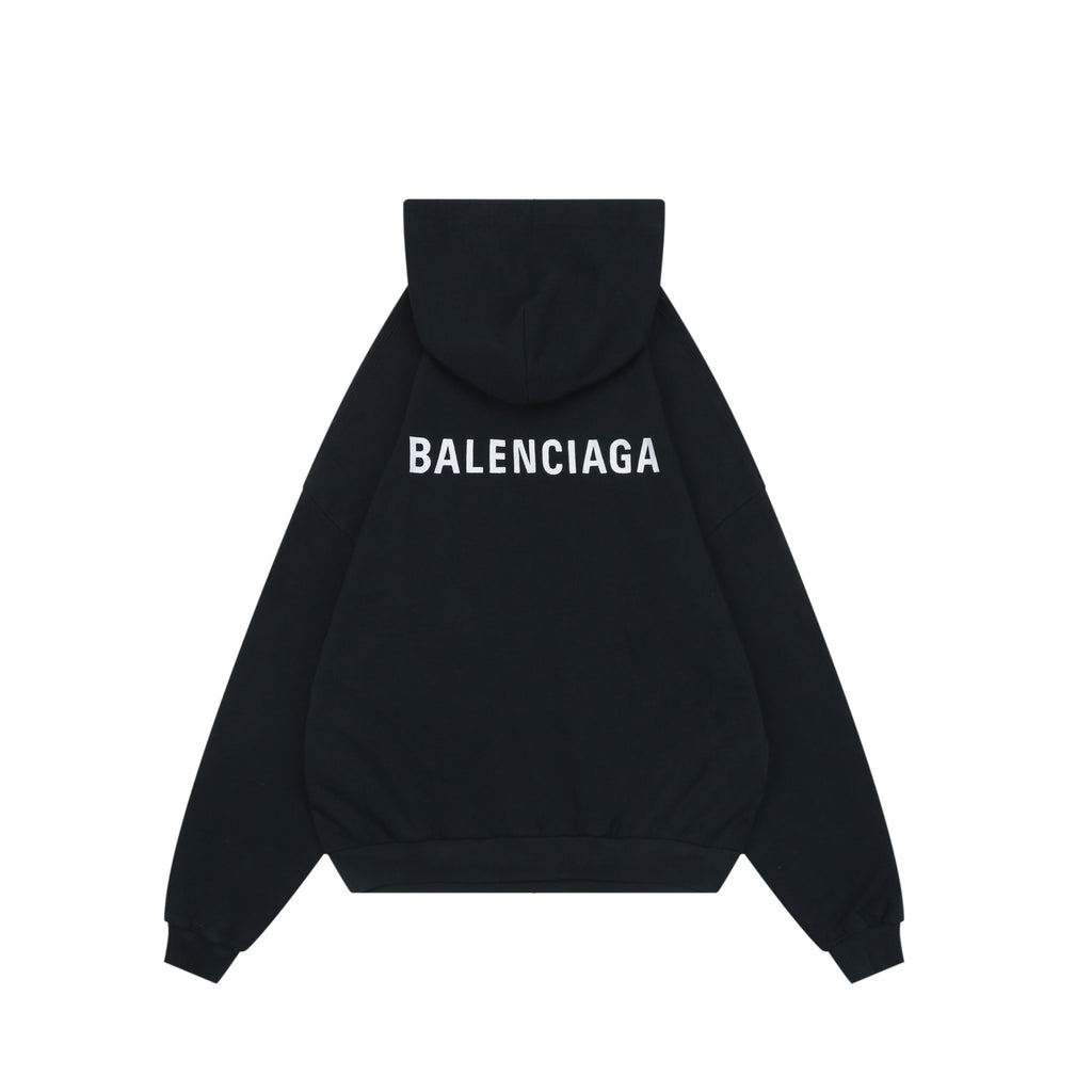 Balenciaga V-Neck Small-Front Large-Back Logo Hoodie in Black