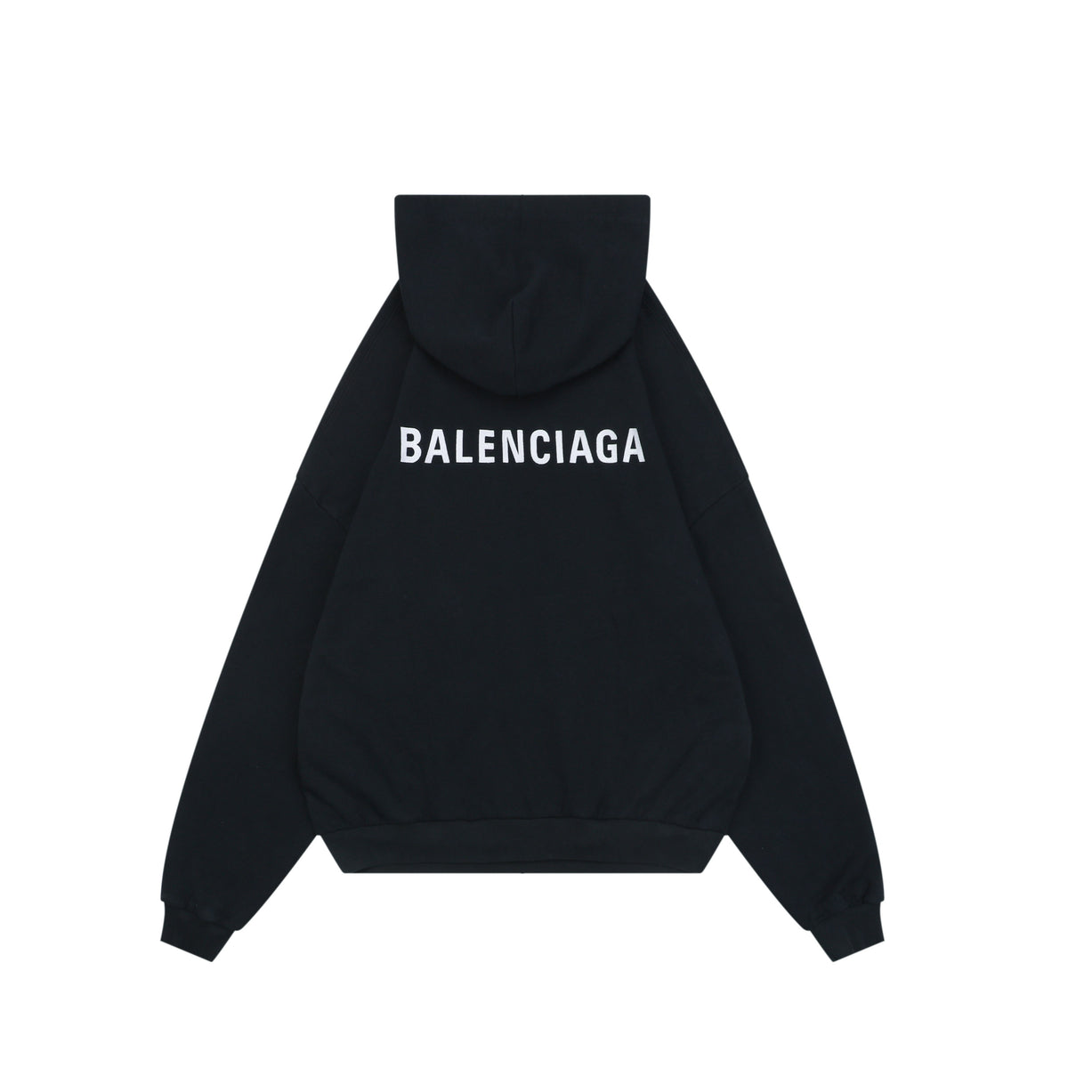 Balenciaga V-Neck Small-Front Large-Back Logo Hoodie in Black
