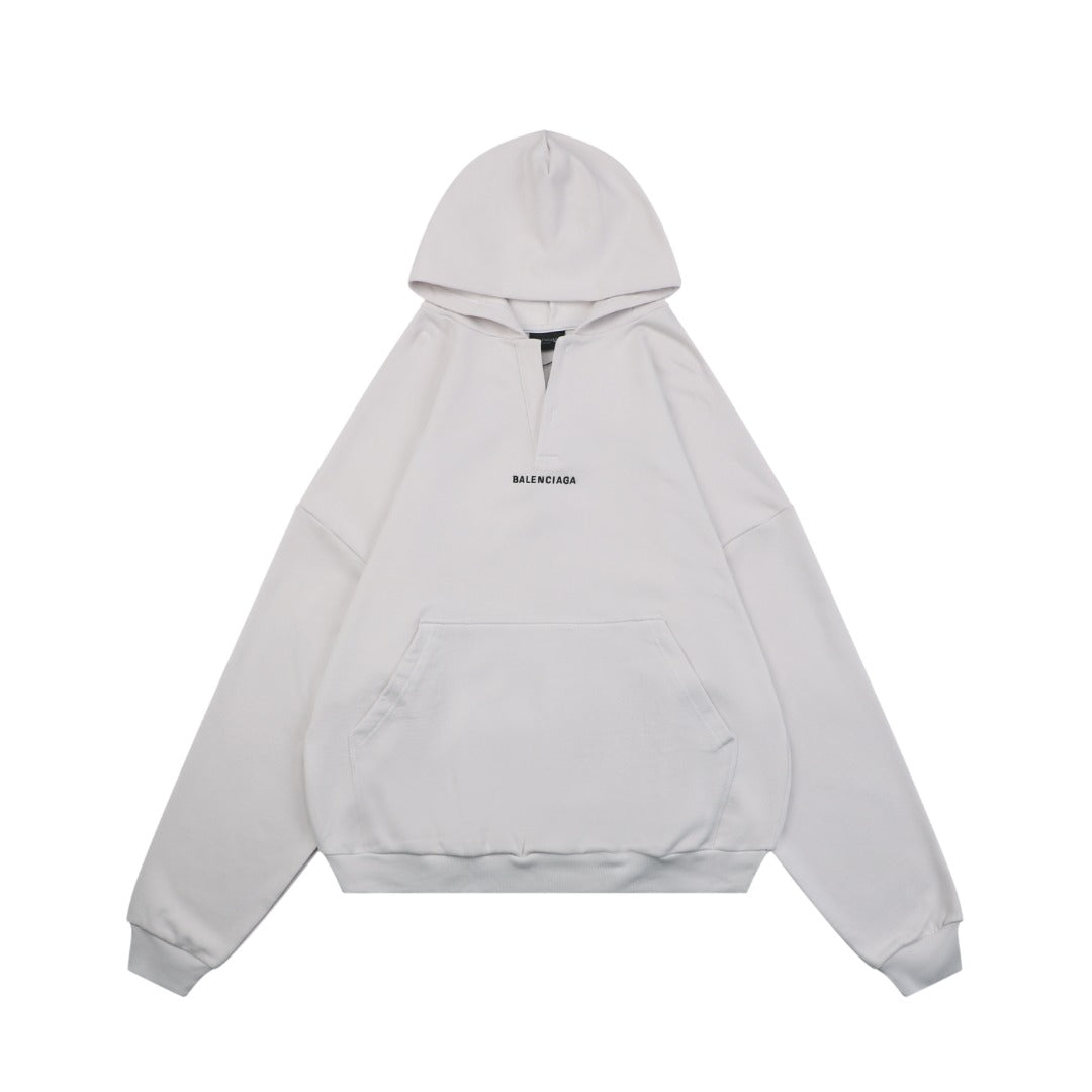 Balenciaga V-Neck Small-Front Large-Back Logo Hoodie in Light Gray
