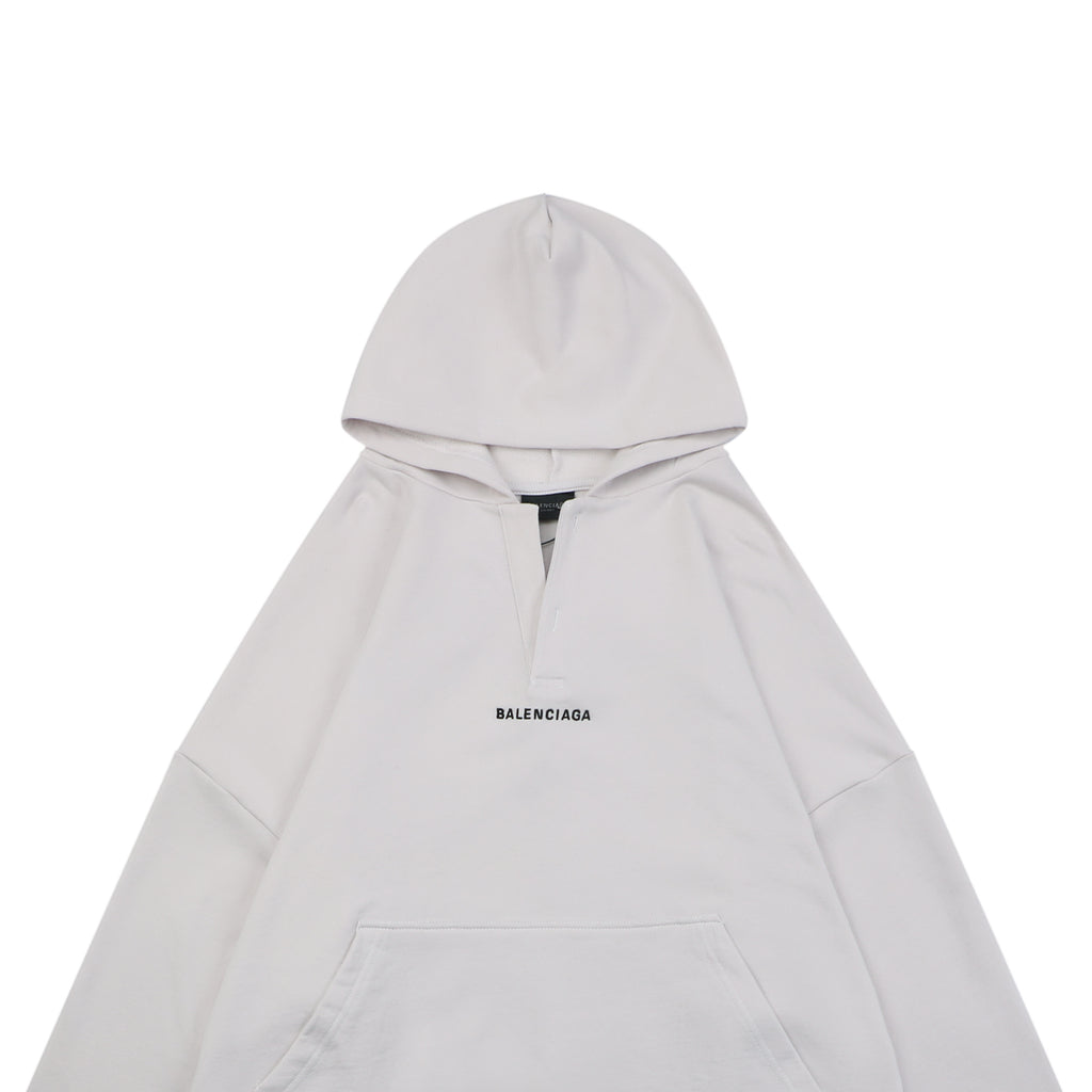 Balenciaga V-Neck Small-Front Large-Back Logo Hoodie in Light Gray