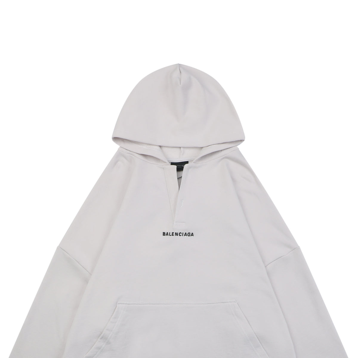 Balenciaga V-Neck Small-Front Large-Back Logo Hoodie in Light Gray