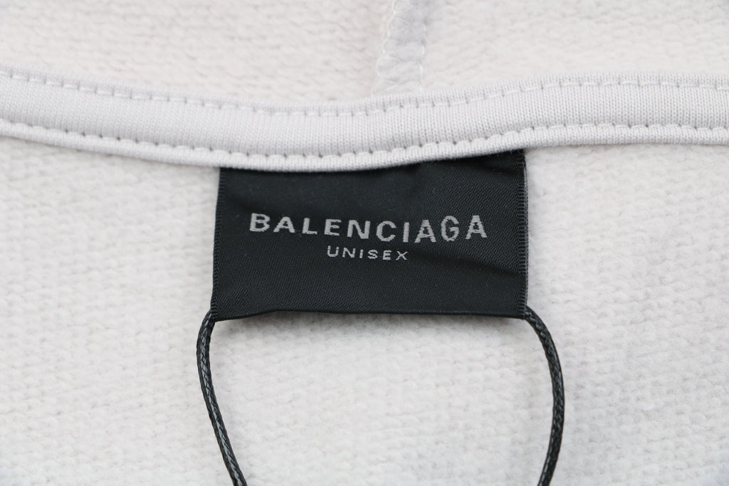 Balenciaga V-Neck Small-Front Large-Back Logo Hoodie in Light Gray