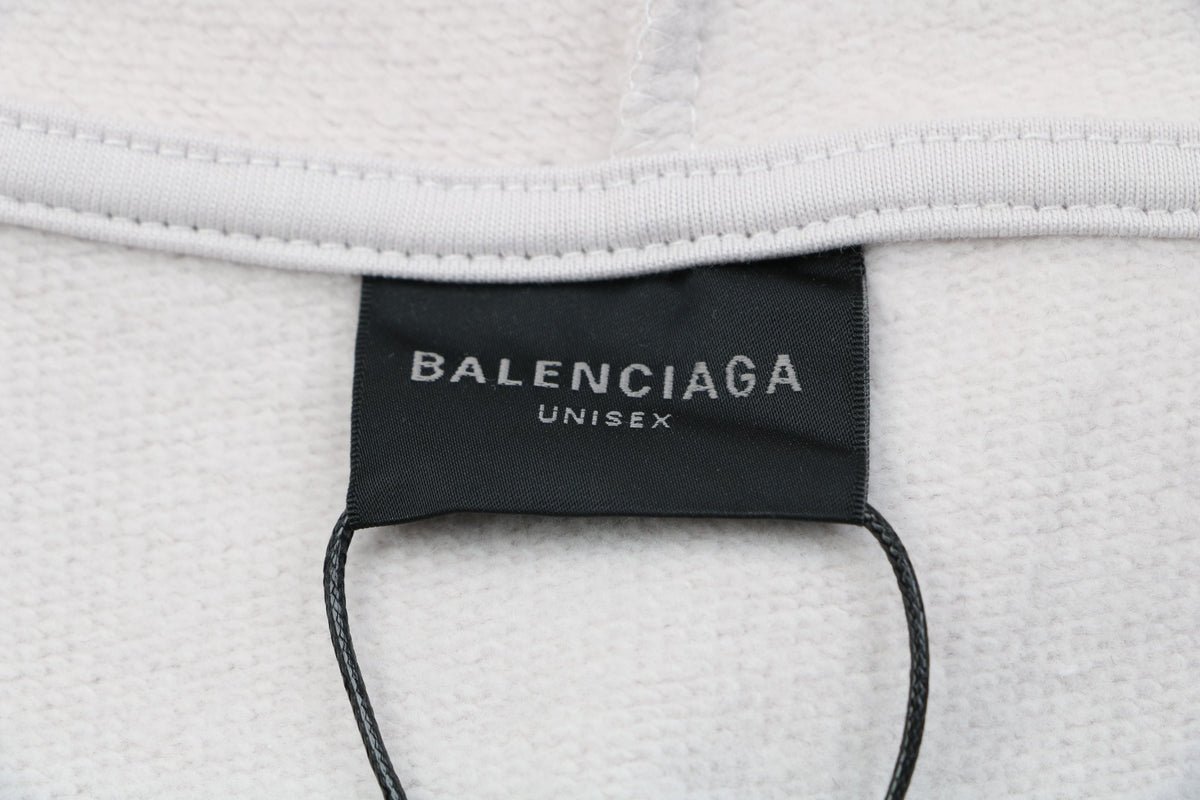 Balenciaga V-Neck Small-Front Large-Back Logo Hoodie in Light Gray