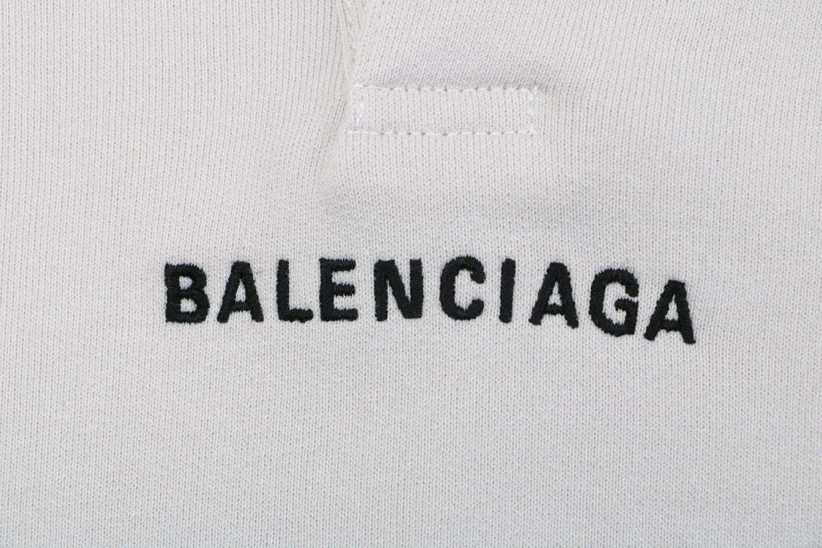 Balenciaga V-Neck Small-Front Large-Back Logo Hoodie in Light Gray