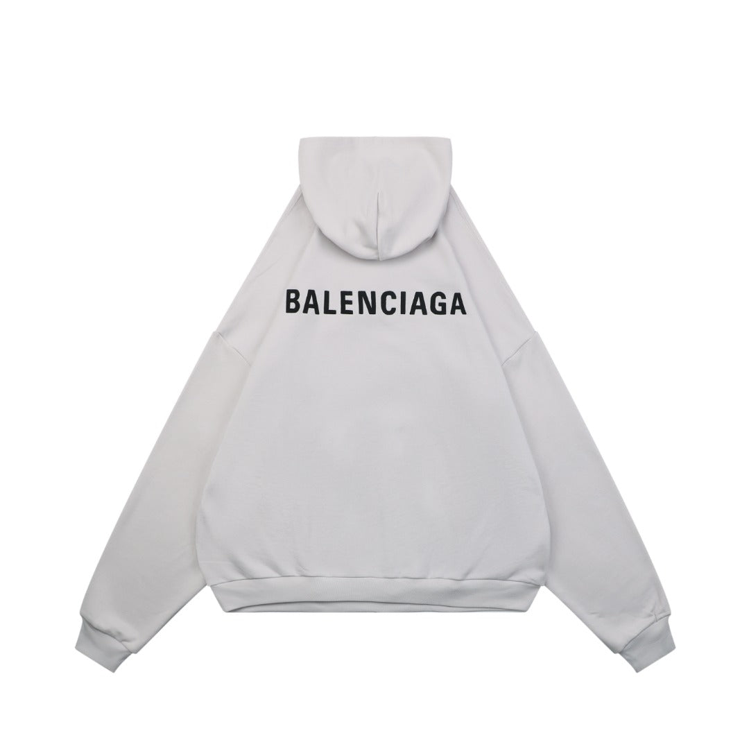 Balenciaga V-Neck Small-Front Large-Back Logo Hoodie in Light Gray