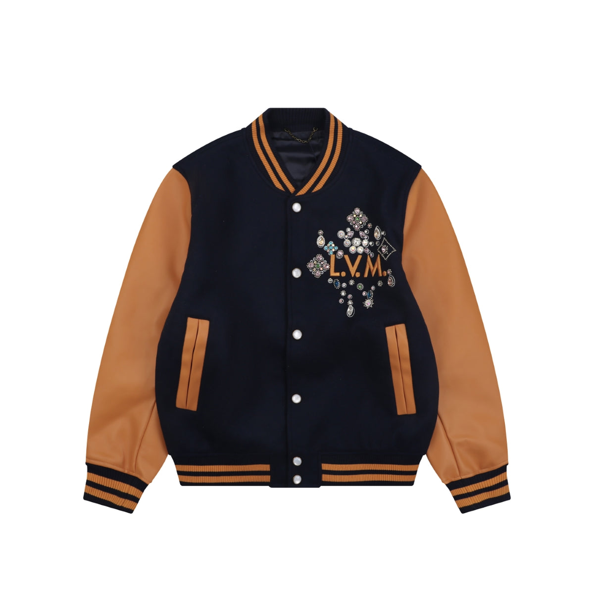 LV Multi-Line Letter Contrast-Sleeve Varsity Jacket
