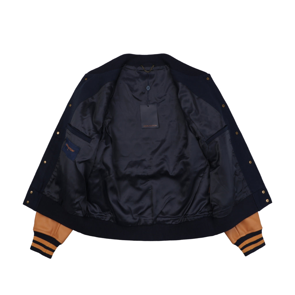 LV Multi-Line Letter Contrast-Sleeve Varsity Jacket
