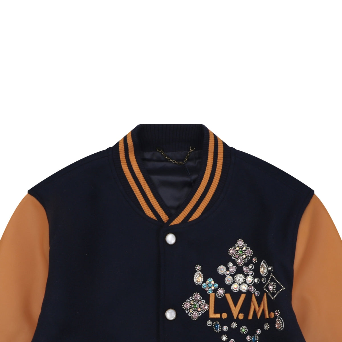 LV Multi-Line Letter Contrast-Sleeve Varsity Jacket