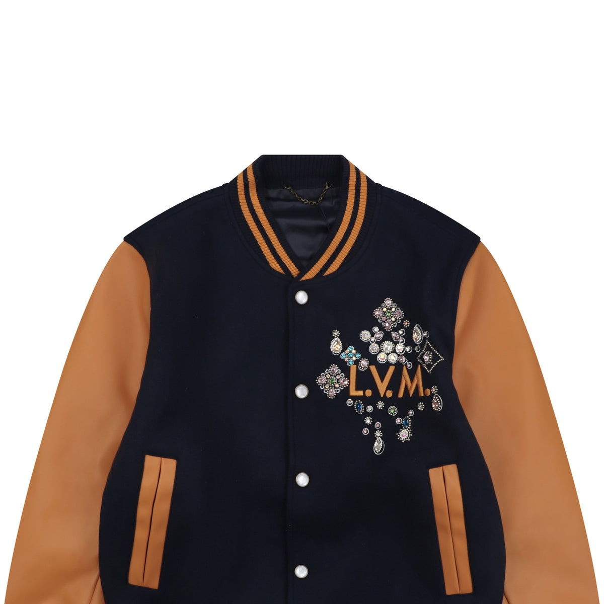 LV Multi-Line Letter Contrast-Sleeve Varsity Jacket