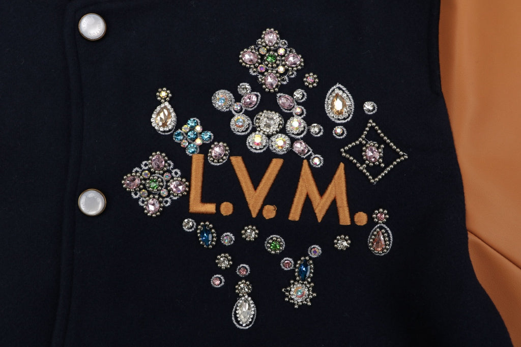 LV Multi-Line Letter Contrast-Sleeve Varsity Jacket