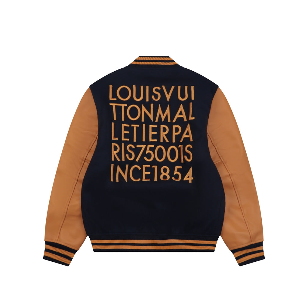 LV Multi-Line Letter Contrast-Sleeve Varsity Jacket