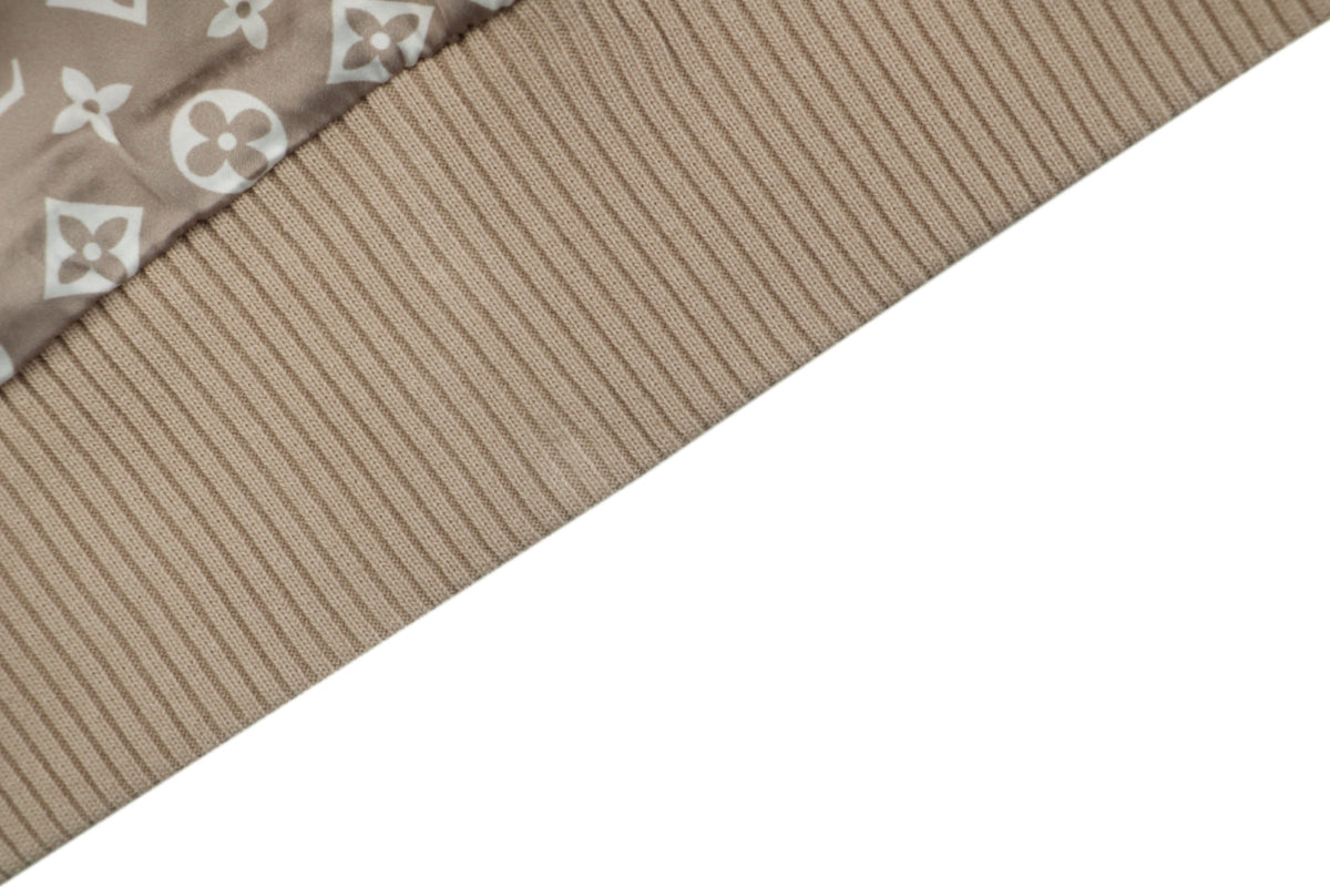 LV Animal Embroidered Contrast-Sleeve Varsity Jacket in Beige