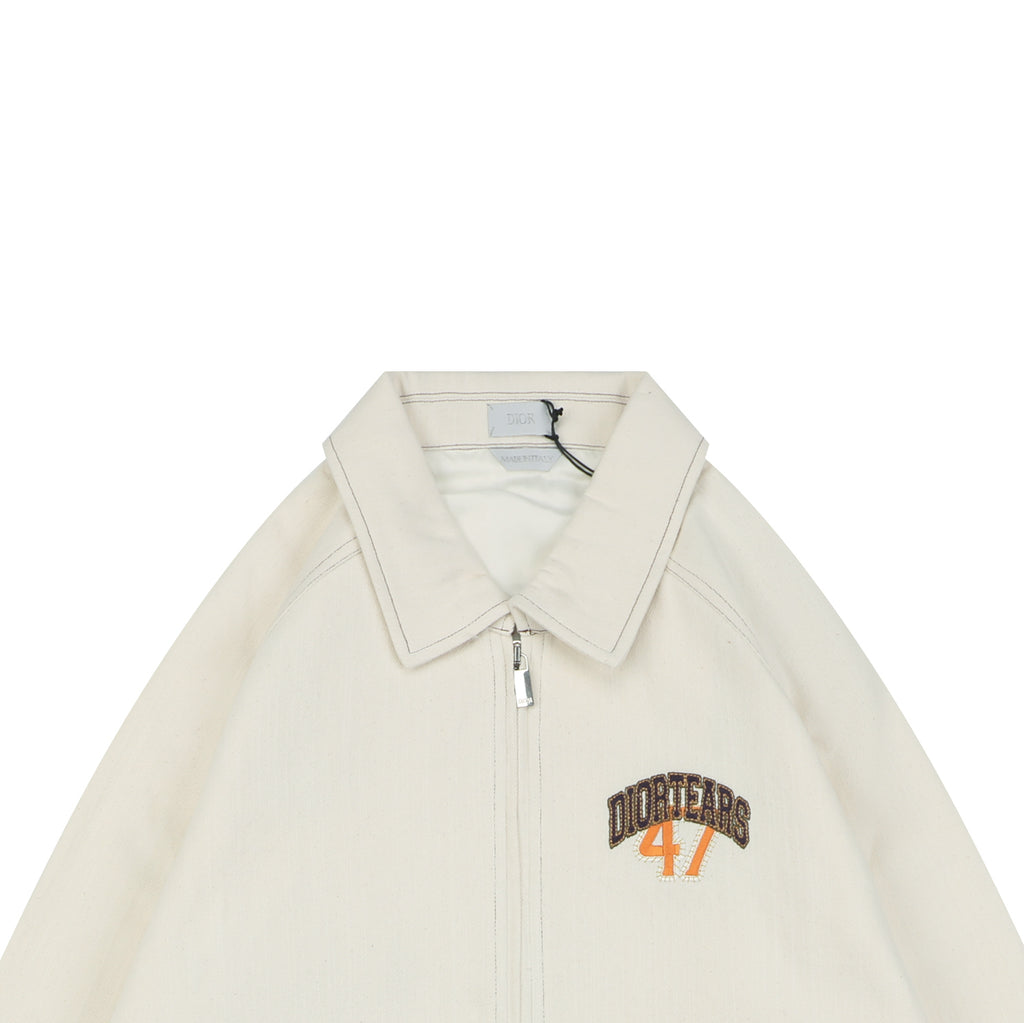 Dior Tears 47 Letter Varsity Jacket in Cream