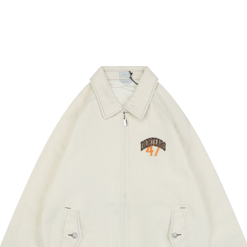 Dior Tears 47 Letter Varsity Jacket in Cream