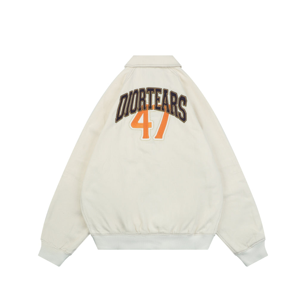 Dior Tears 47 Letter Varsity Jacket in Cream