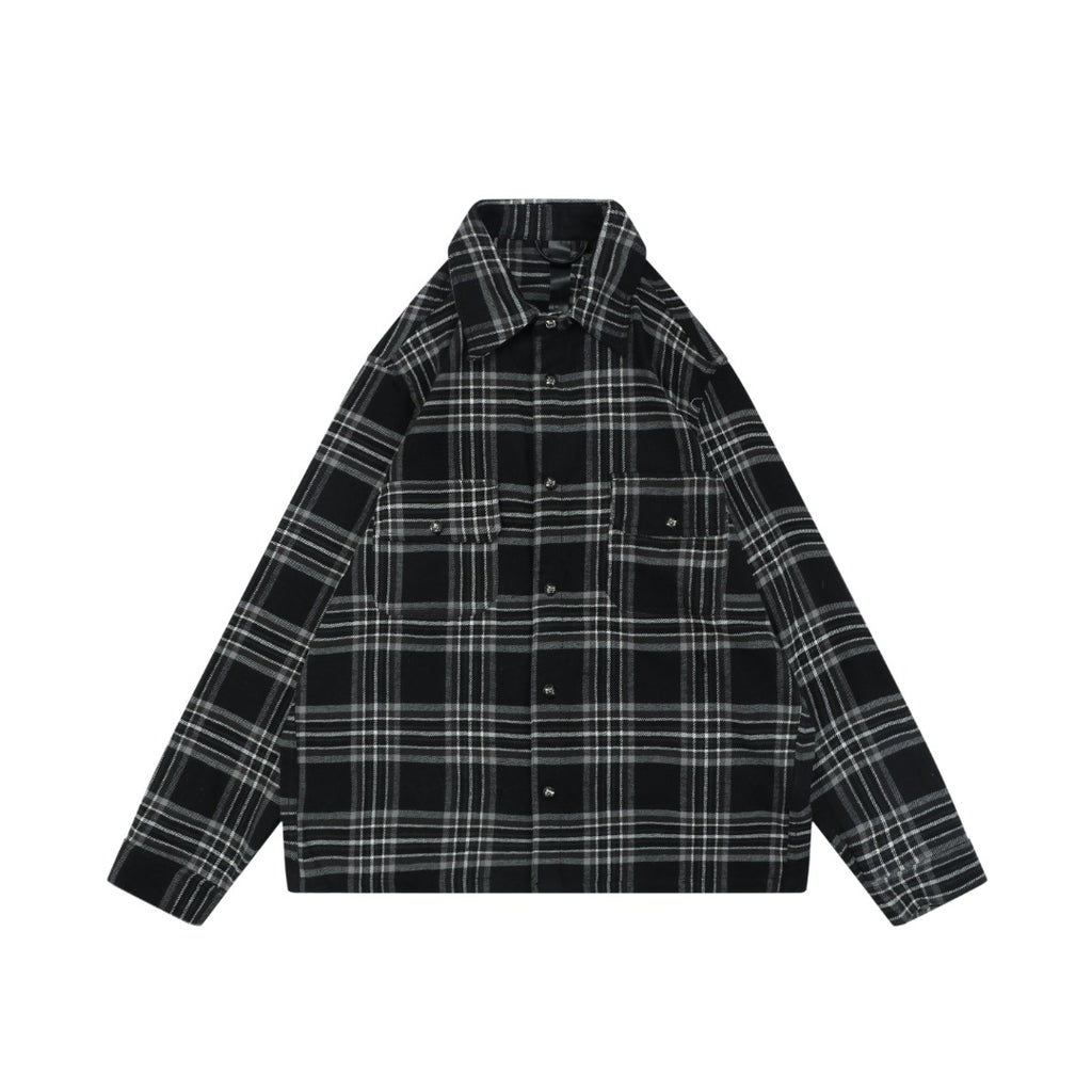 Chrome Hearts Two-Pocket Black and Gray Plaid Long-Sleeve Shirt