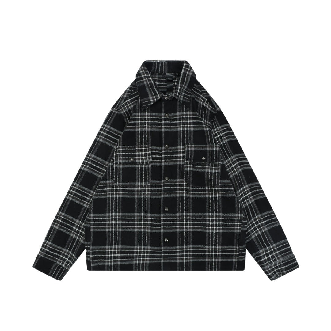 Chrome Hearts Two-Pocket Black and Gray Plaid Long-Sleeve Shirt