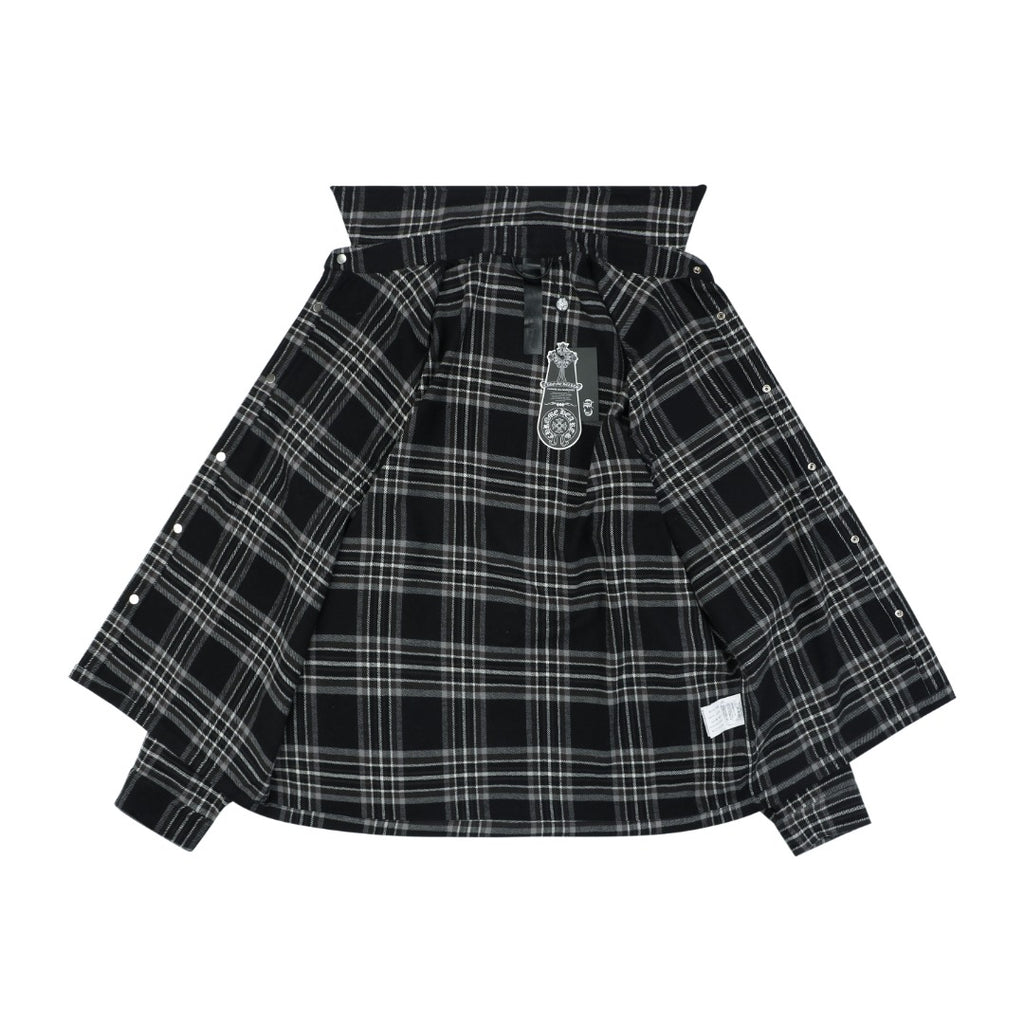 Chrome Hearts Two-Pocket Black and Gray Plaid Long-Sleeve Shirt