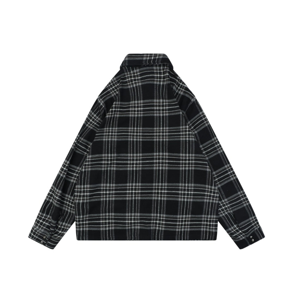 Chrome Hearts Two-Pocket Black and Gray Plaid Long-Sleeve Shirt
